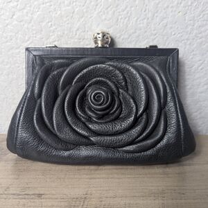 BRIGHTON My Michelle Mini Rose Pouch Clutch Black Leather Shoulder Bag